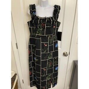 Tuckernuck NEW Black Fresher Buds Suze Floral Patchwork Denim Maxi Dress Size 12